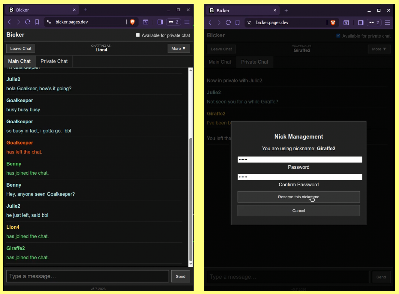 Screen captures of the html clients.