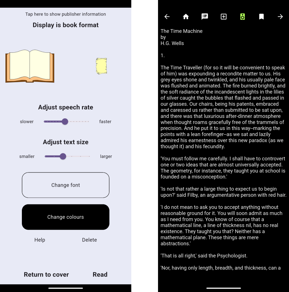 Menu page of framework app, and a rendered page.